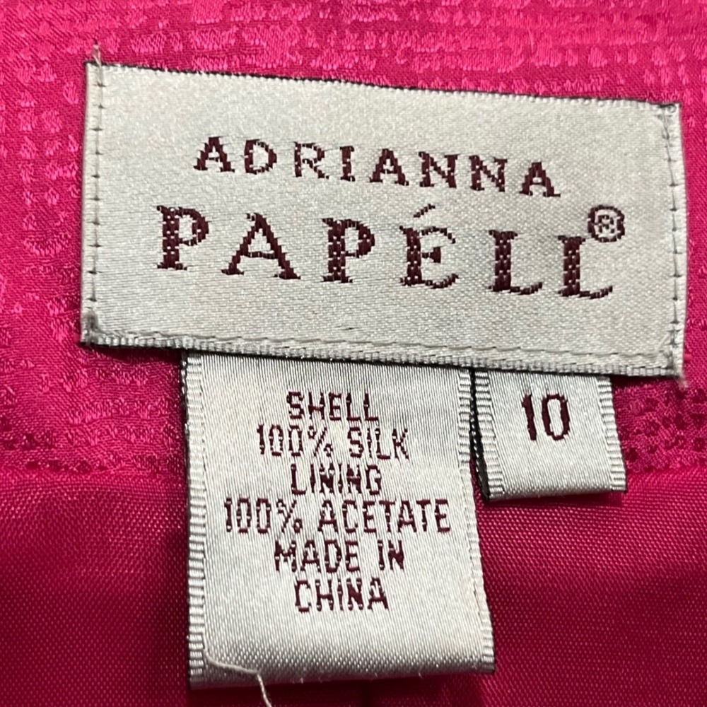 Adrianna Papell Hot Pink Two Piece 100% Silk Satin Buttons Skirt Suit Asian 10 - Picture 8 of 9
